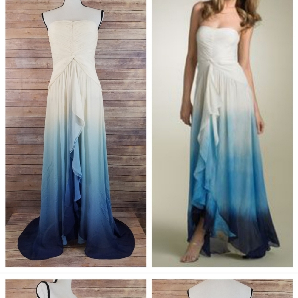 BCBGMAXAZRIA 10 Silk Blue White Ombre Dress Gown